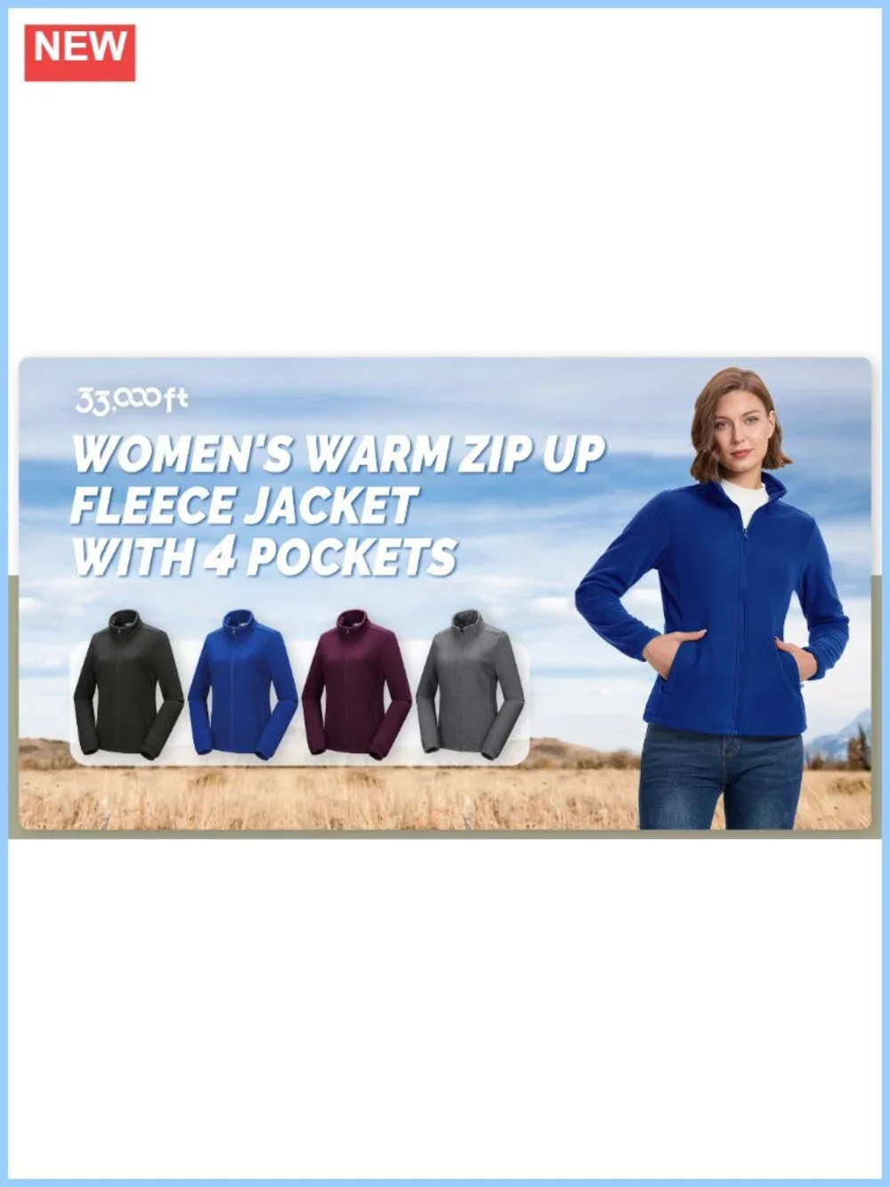 Women's Polar Fleece Zip Up Jacket Lightweight Hiking Full Zip